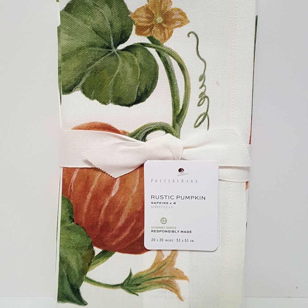 NEW RARE Pottery Barn Set of 4 Rustic Pumpkin Napkins 20" square